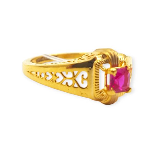 Beautiful Gold Ring with Solitaire and Pink Stones in Amazing Design